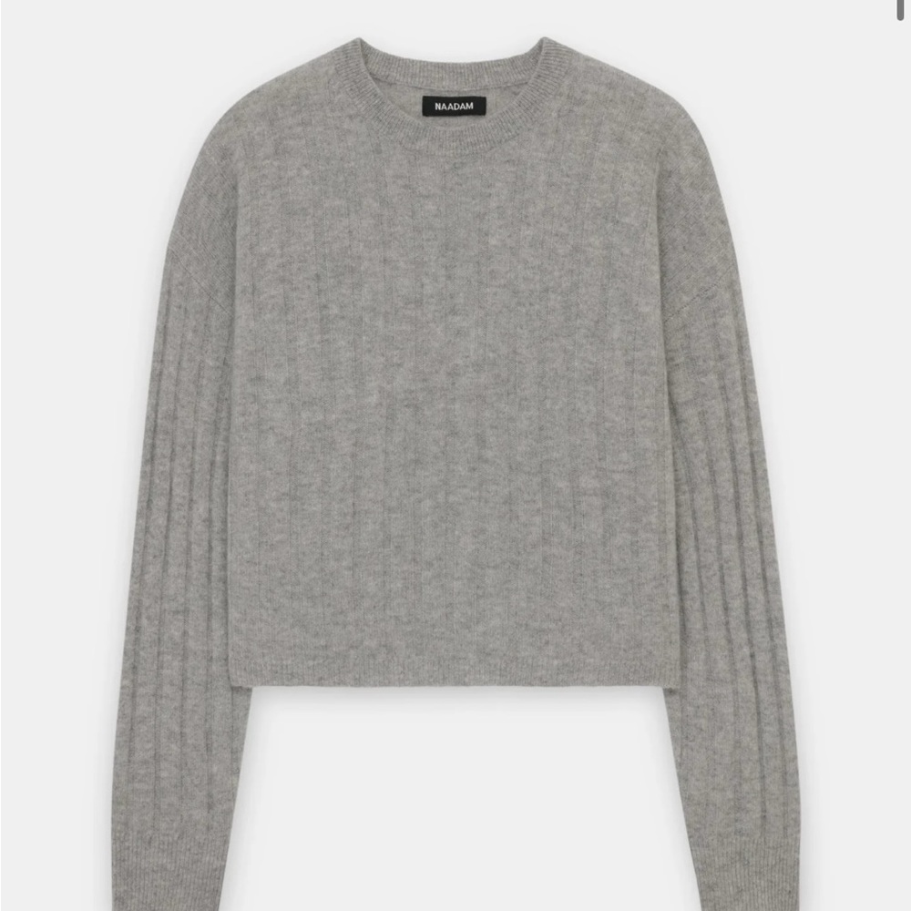 Naadam cashmere ribbed cropped sweater, gray, SM